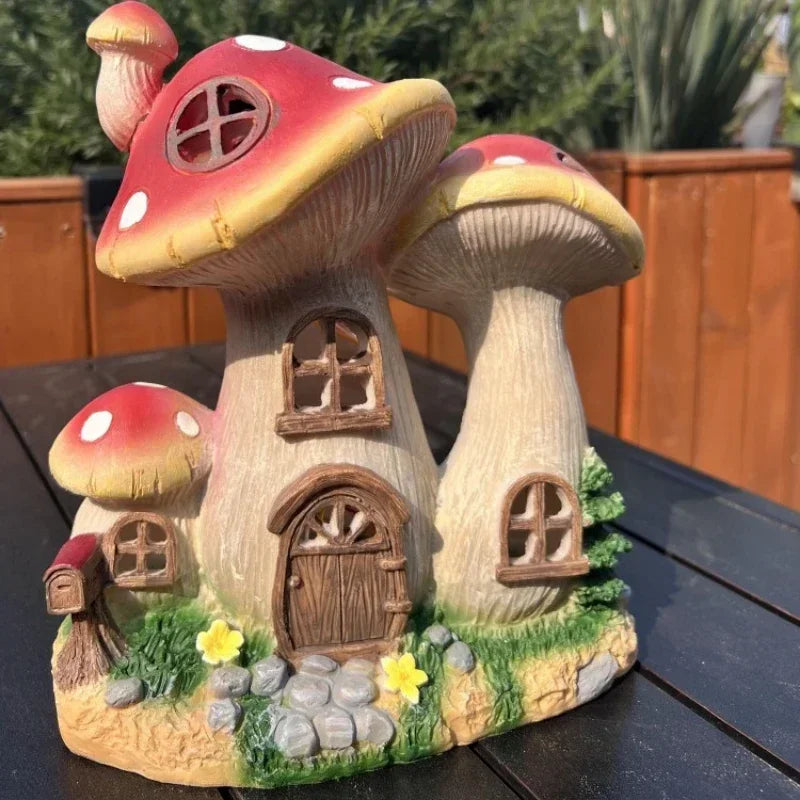 Mushroom House Lamp Mini Resin Outdoor Decoration Fairy Tale Villa Solar Light Craft Home Waterproof Lawn Lamp Garden Decoration