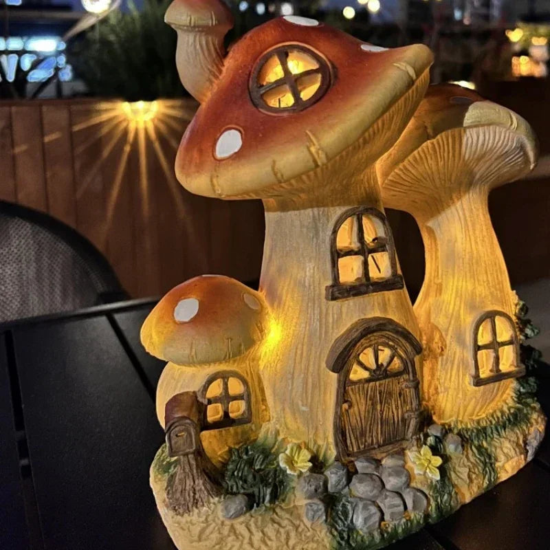 Mushroom House Lamp Mini Resin Outdoor Decoration Fairy Tale Villa Solar Light Craft Home Waterproof Lawn Lamp Garden Decoration