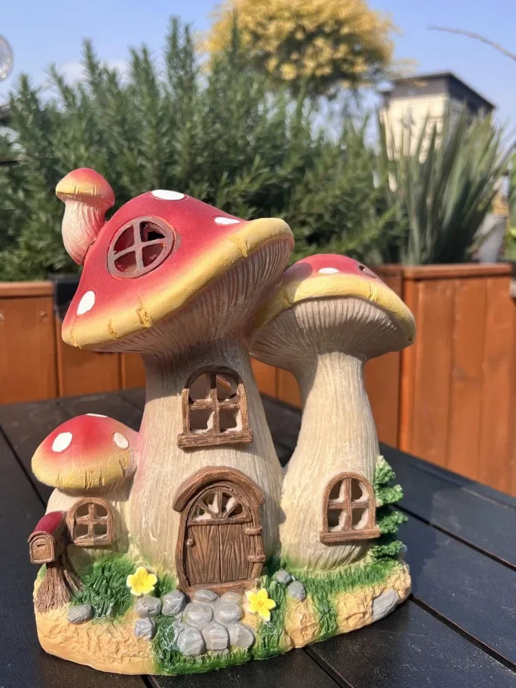 Mushroom House Lamp Mini Resin Outdoor Decoration Fairy Tale Villa Solar Light Craft Home Waterproof Lawn Lamp Garden Decoration
