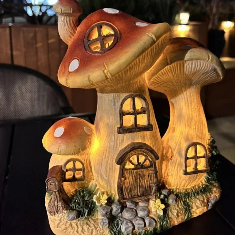 Mushroom House Lamp Mini Resin Outdoor Decoration Fairy Tale Villa Solar Light Craft Home Waterproof Lawn Lamp Garden Decoration