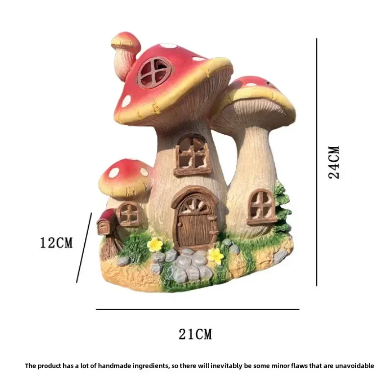 Mushroom House Lamp Mini Resin Outdoor Decoration Fairy Tale Villa Solar Light Craft Home Waterproof Lawn Lamp Garden Decoration
