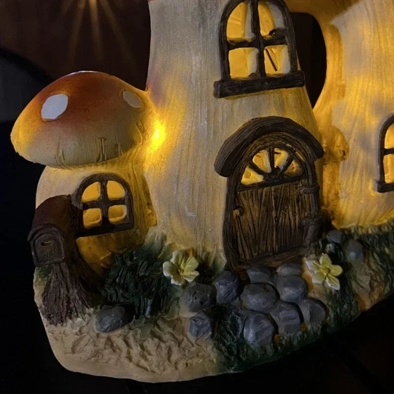 Mushroom House Lamp Mini Resin Outdoor Decoration Fairy Tale Villa Solar Light Craft Home Waterproof Lawn Lamp Garden Decoration