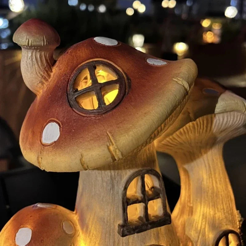 Mushroom House Lamp Mini Resin Outdoor Decoration Fairy Tale Villa Solar Light Craft Home Waterproof Lawn Lamp Garden Decoration