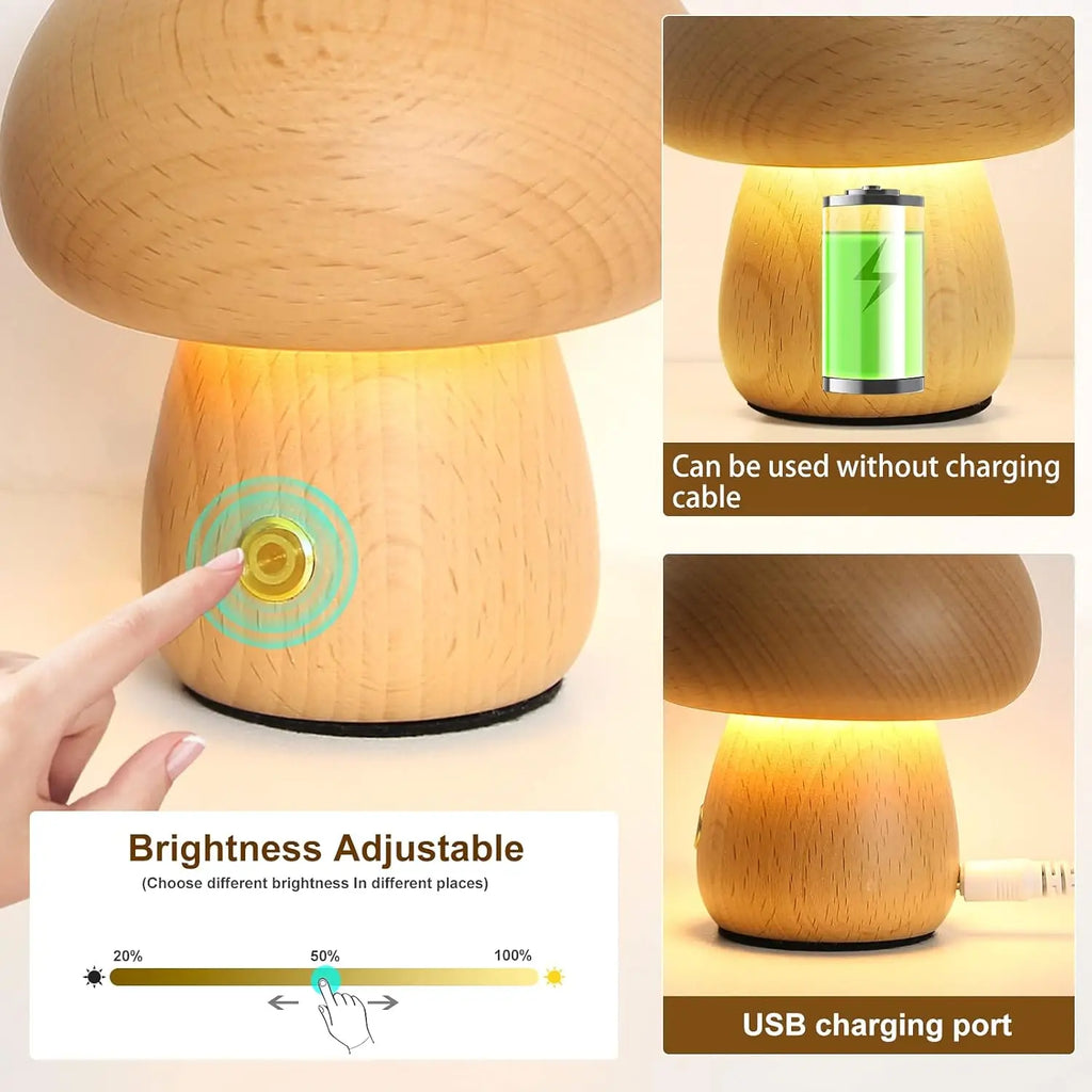 Mushroom LED Table Lamp Touch Dimming USB Charging Night Light for Bedroom/Desk/Coffee Bar Decorative Ambient Night Lighting