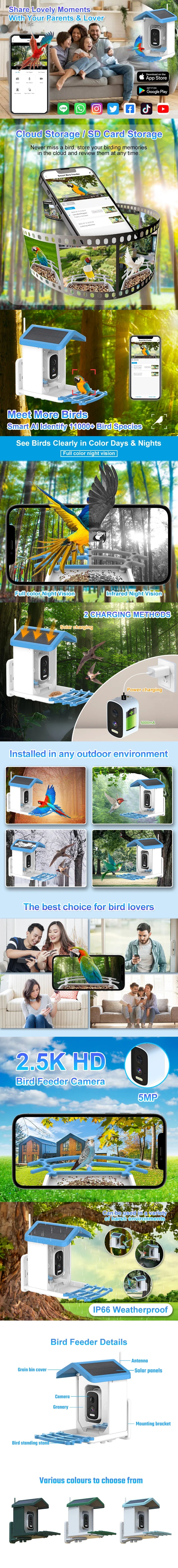 Smart Bird Feeder with Camera – Solar Powered, AI Bird ID & HD WiFi