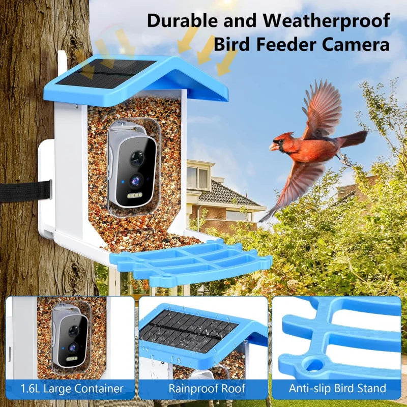 Smart Bird Feeder with Camera – Solar Powered, AI Bird ID & HD WiFi