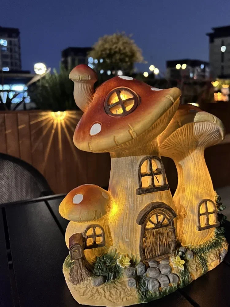 Mushroom House Lamp Mini Resin Outdoor Decoration Fairy Tale Villa Solar Light Craft Home Waterproof Lawn Lamp Garden Decoration