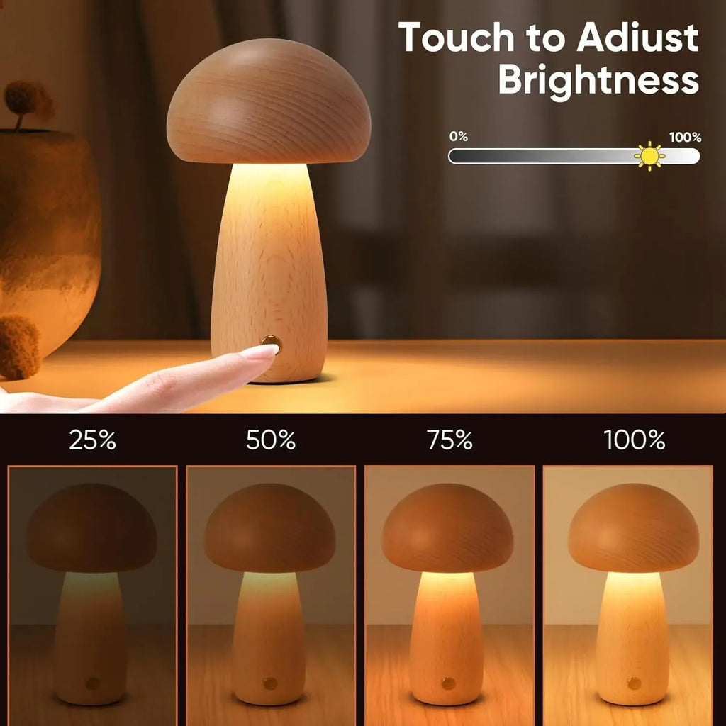 Mushroom LED Table Lamp Touch Dimming USB Charging Night Light for Bedroom/Desk/Coffee Bar Decorative Ambient Night Lighting
