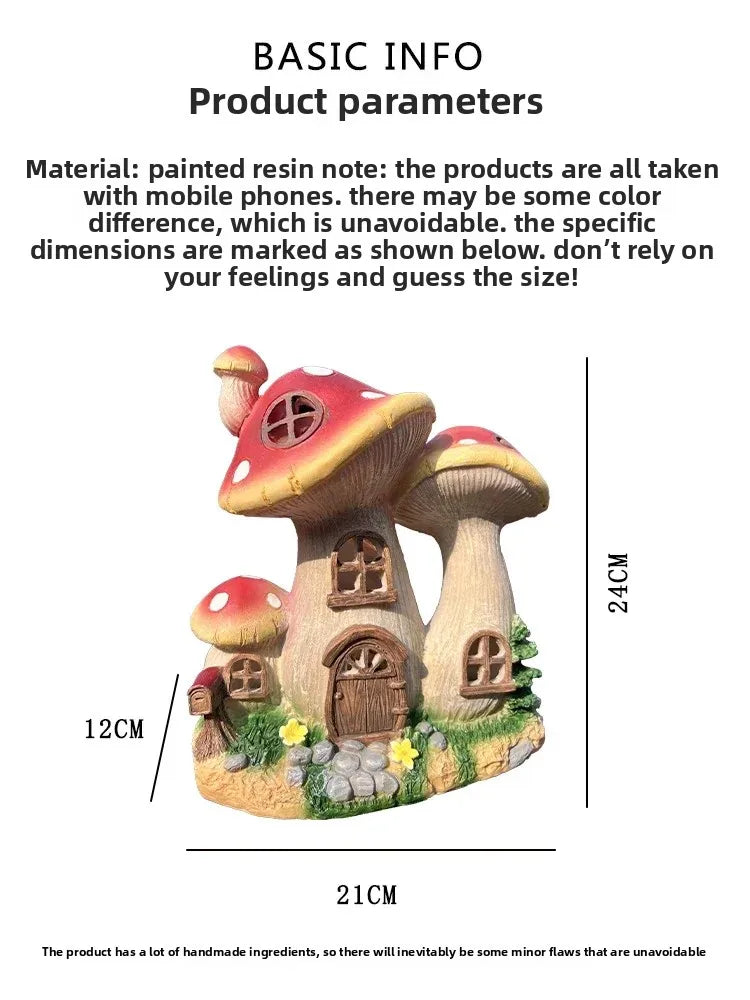 Mushroom House Lamp Mini Resin Outdoor Decoration Fairy Tale Villa Solar Light Craft Home Waterproof Lawn Lamp Garden Decoration