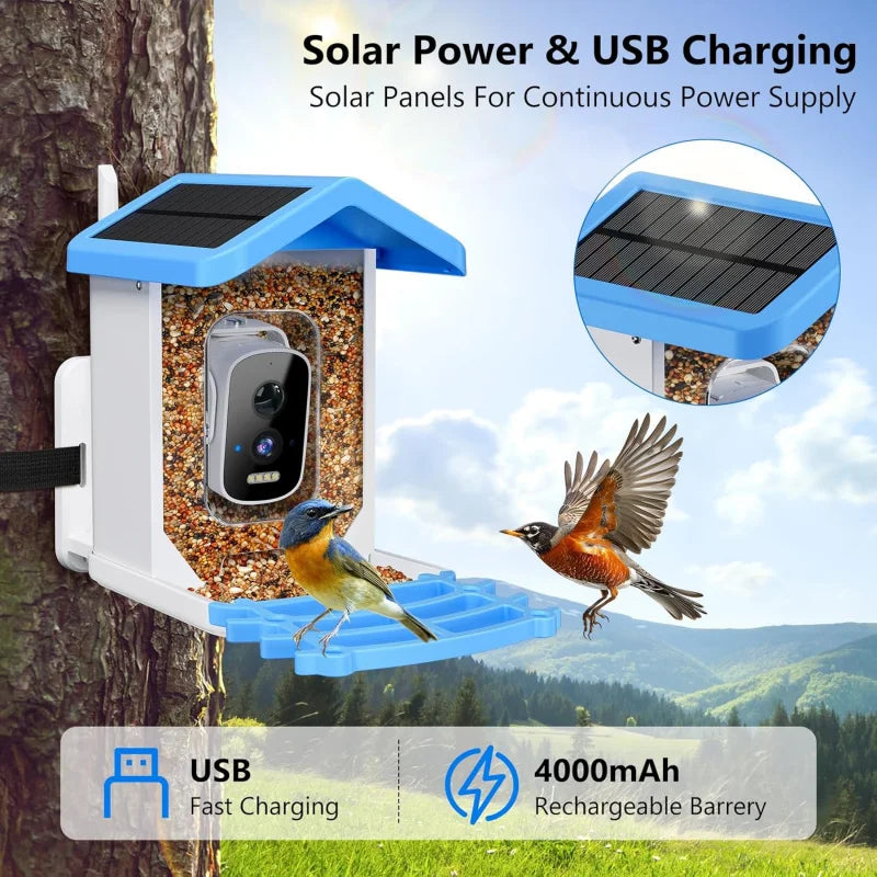 Smart Bird Feeder with Camera – Solar Powered, AI Bird ID & HD WiFi